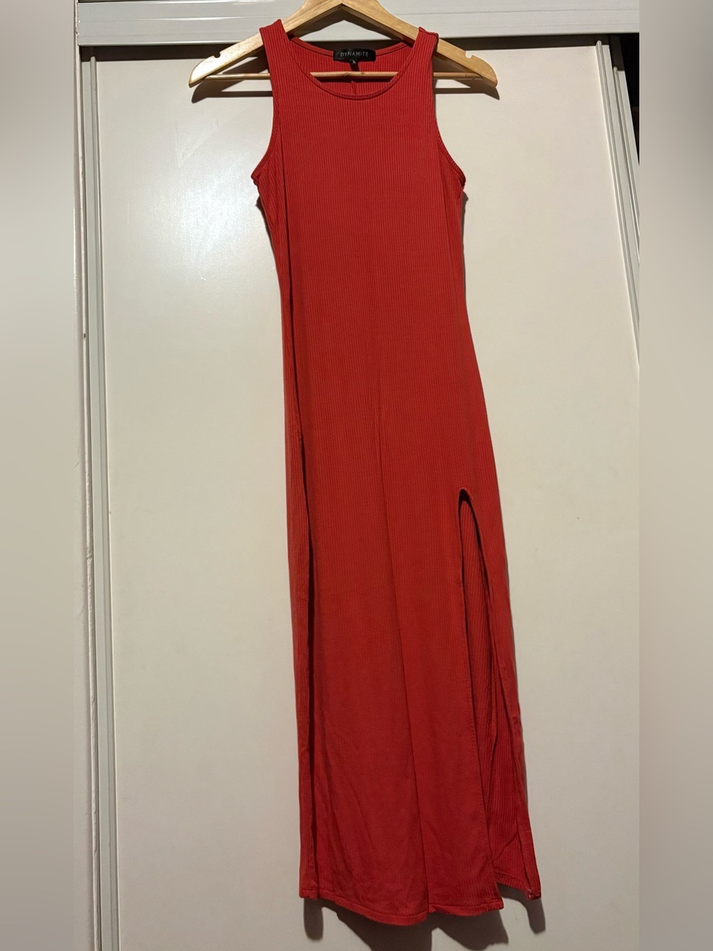 Dynamite Rust Red Ribbed Maxi Dress with Side Slit